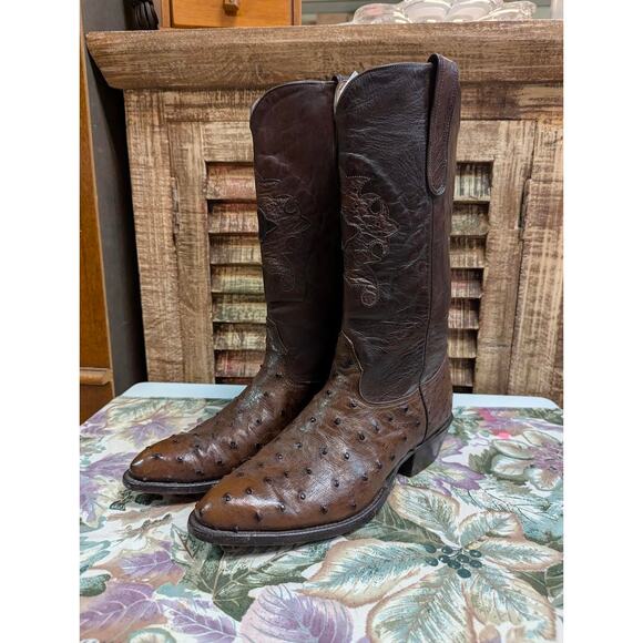 Nocona Vintage Brown Full Quill Ostrich Leather Western Cowboy Boots 9.5 D main image 7